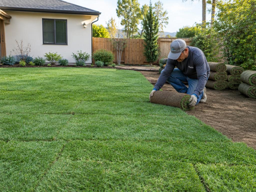 New sod lawn installation